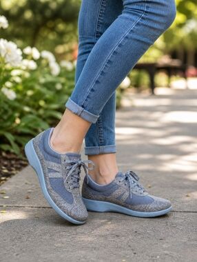 TRAQ By Alegria Gray Floral Lace-Up Sneakers Comfort Walking Shoes Casual